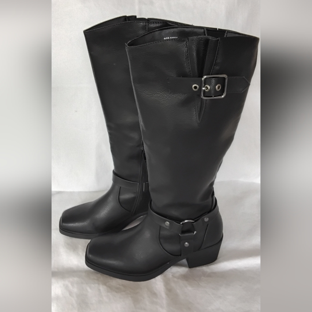 Classic Women's Sugar Biddy Tall Black Riding Boots with Buckle Detail